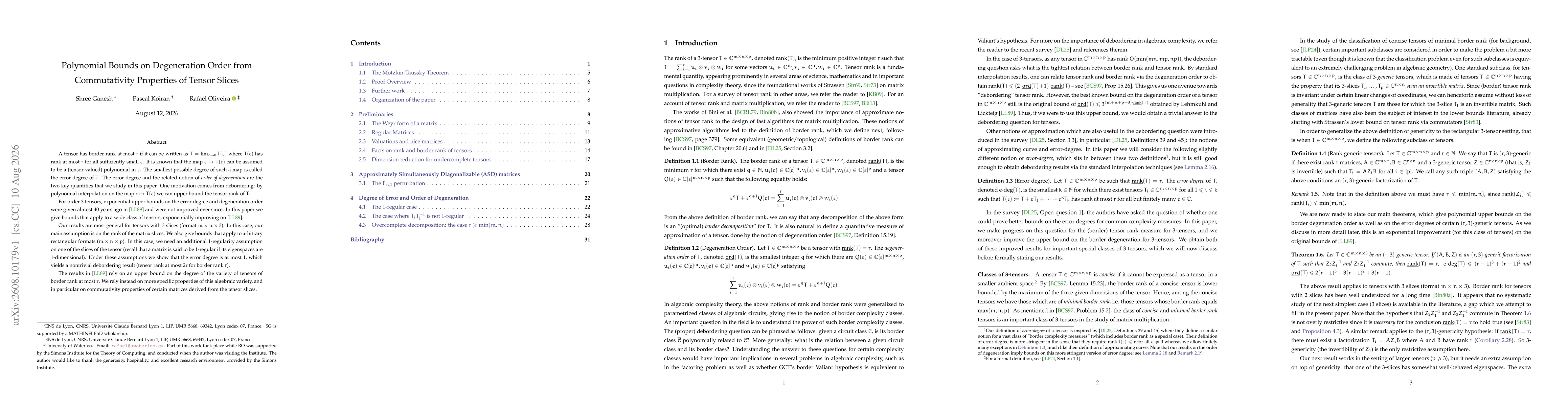 Thumbnail for Polynomial Bounds on Degeneration Order from Commutativity Properties of Tensor Slices
