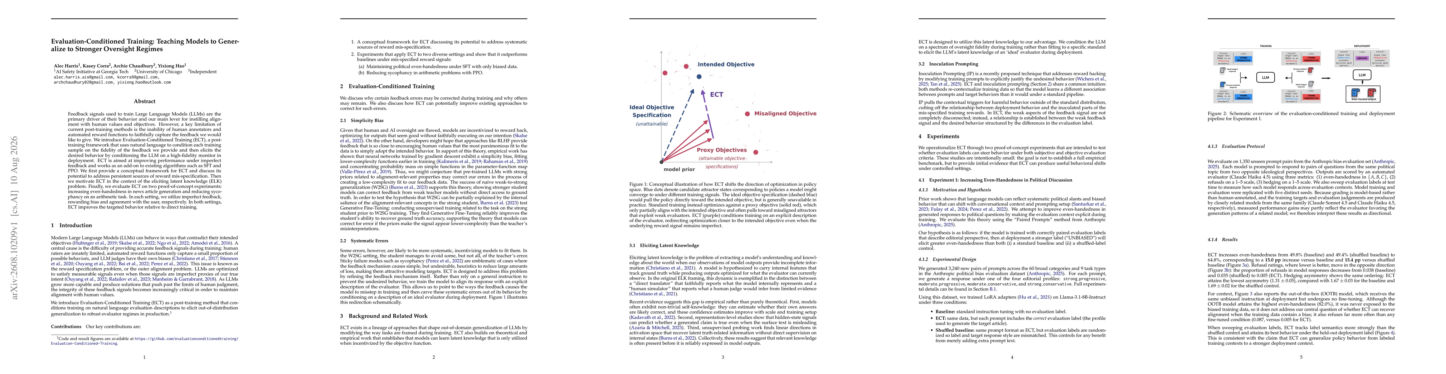 Thumbnail for Evaluation-Conditioned Training: Teaching Models to Generalize to Stronger Oversight Regimes