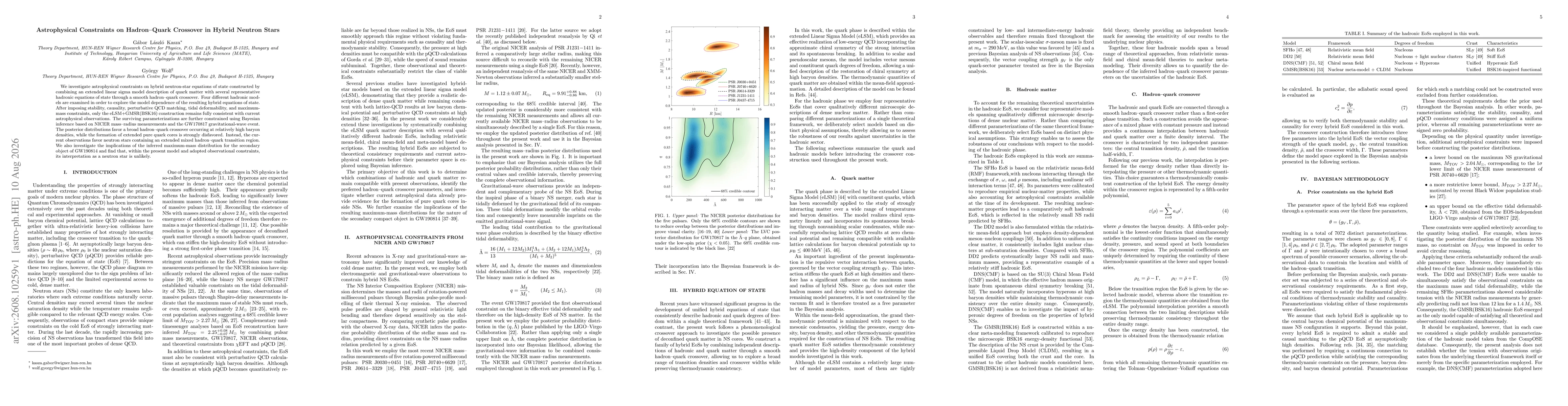 Thumbnail for Astrophysical Constraints on Hadron--Quark Crossover in Hybrid Neutron Stars