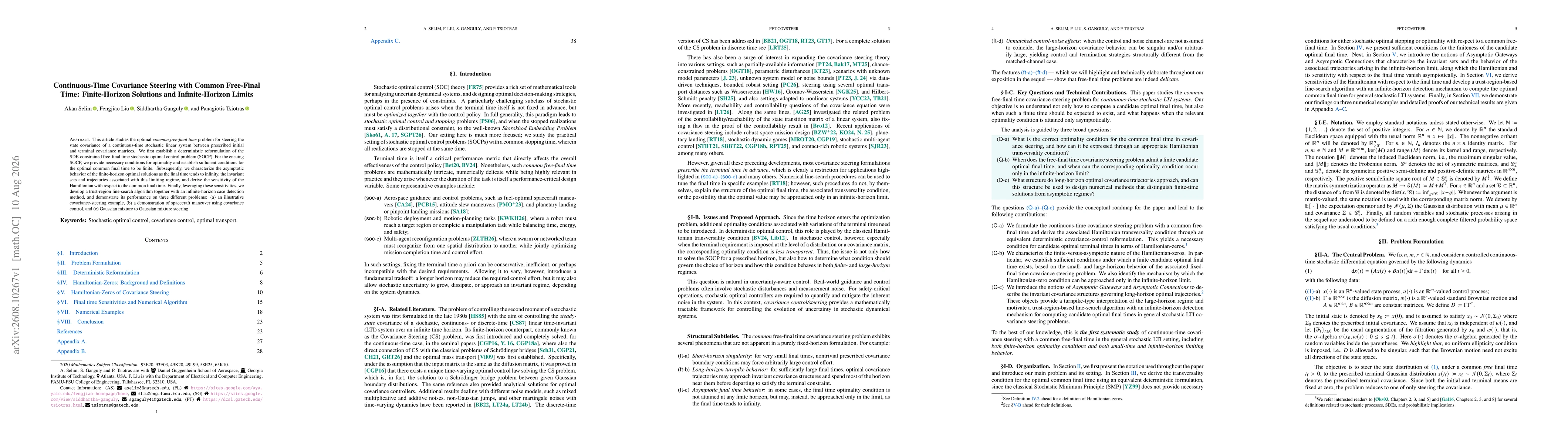 Thumbnail for Continuous-Time Covariance Steering with Common Free-Final Time: Finite-Horizon Solutions and Infinite-Horizon Limits