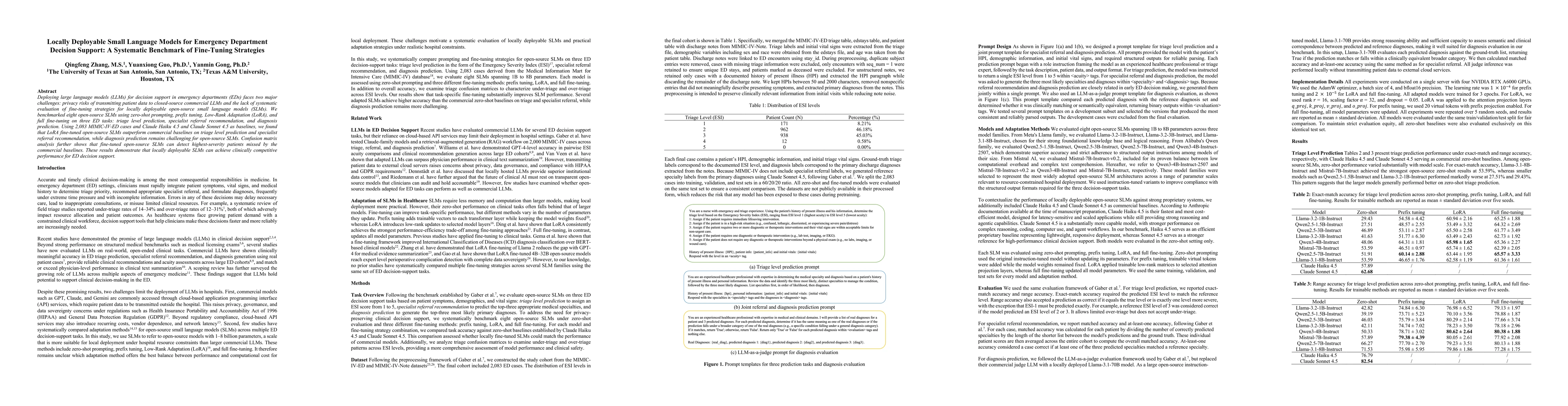 Thumbnail for Locally Deployable Small Language Models for Emergency Department Decision Support: A Systematic Benchmark of Fine-Tuning Strategies