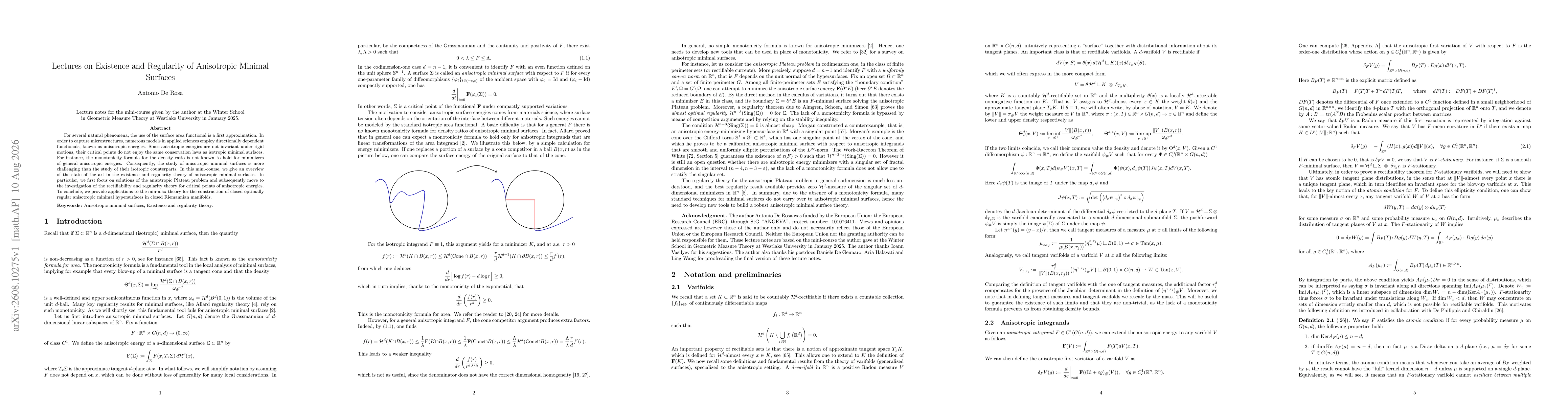 Thumbnail for Lectures on Existence and Regularity of Anisotropic Minimal Surfaces