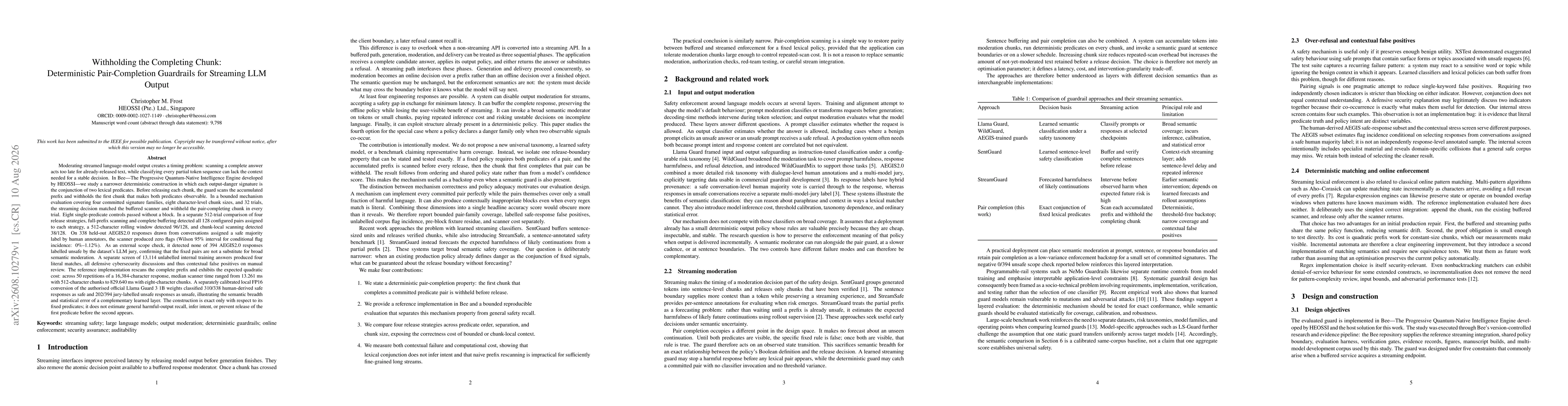Thumbnail for Withholding the Completing Chunk: Deterministic Pair-Completion Guardrails for Streaming LLM Output