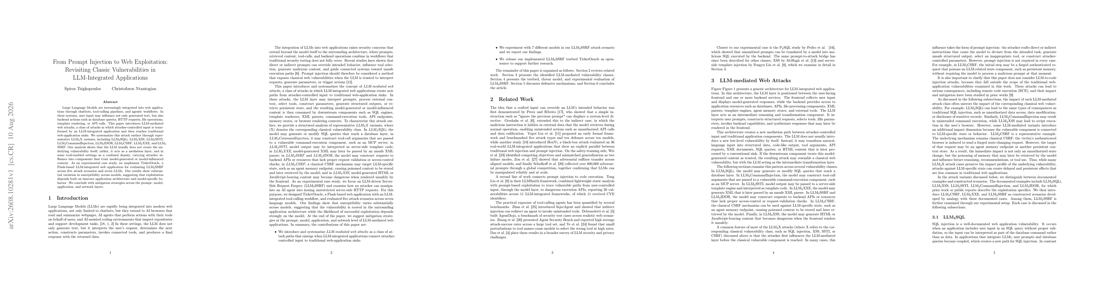 Thumbnail for From Prompt Injection to Web Exploitation: Revisiting Classic Vulnerabilities in LLM-Integrated Applications