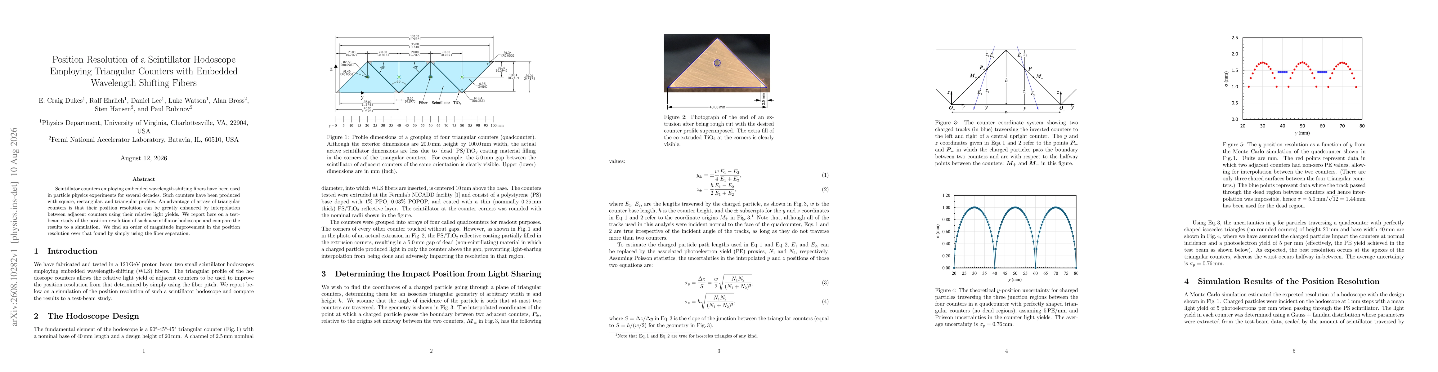 Thumbnail for Position Resolution of a Scintillator Hodoscope Employing Triangular Counters with Embedded Wavelength Shifting Fibers