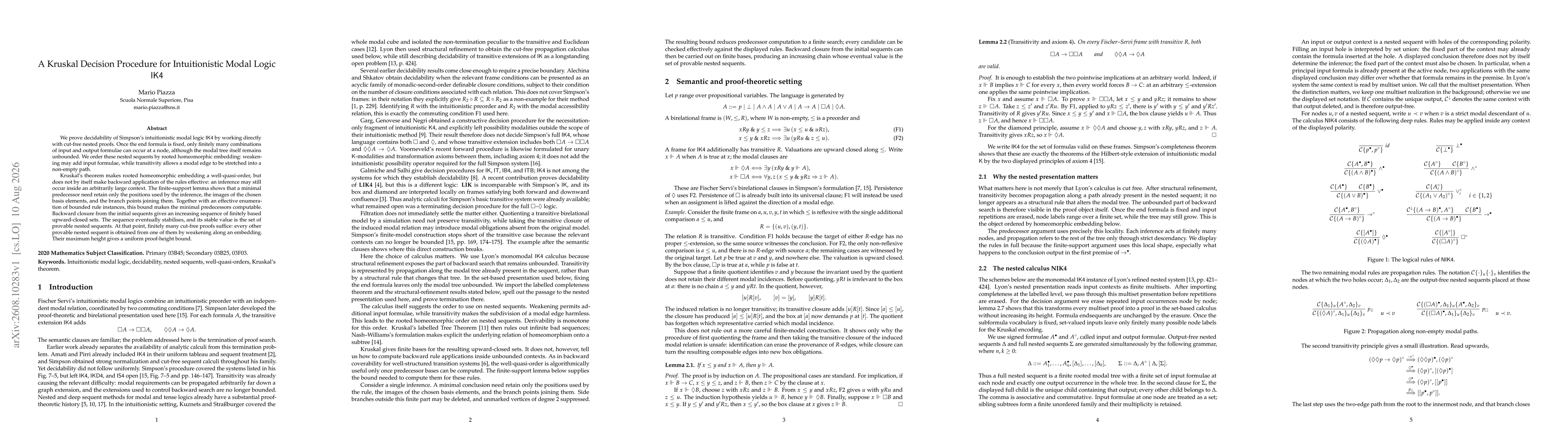 Thumbnail for A Kruskal Decision Procedure for Intuitionistic Modal Logic IK4