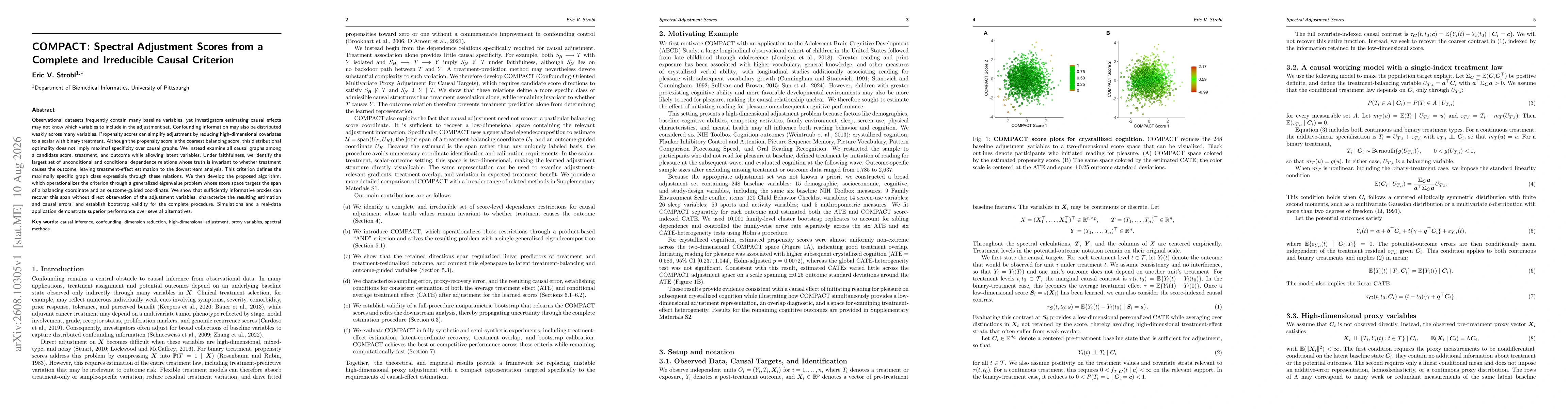 Thumbnail for COMPACT: Spectral Adjustment Scores from a Complete and Irreducible Causal Criterion