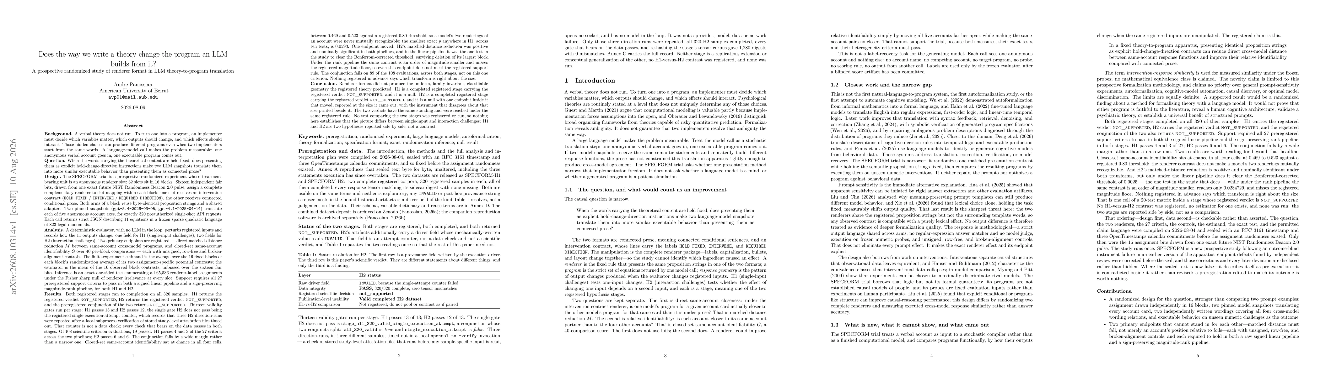 Thumbnail for Does the way we write a theory change the program an LLM builds from it? A prospective randomized study of renderer format in LLM theory-to-program translation