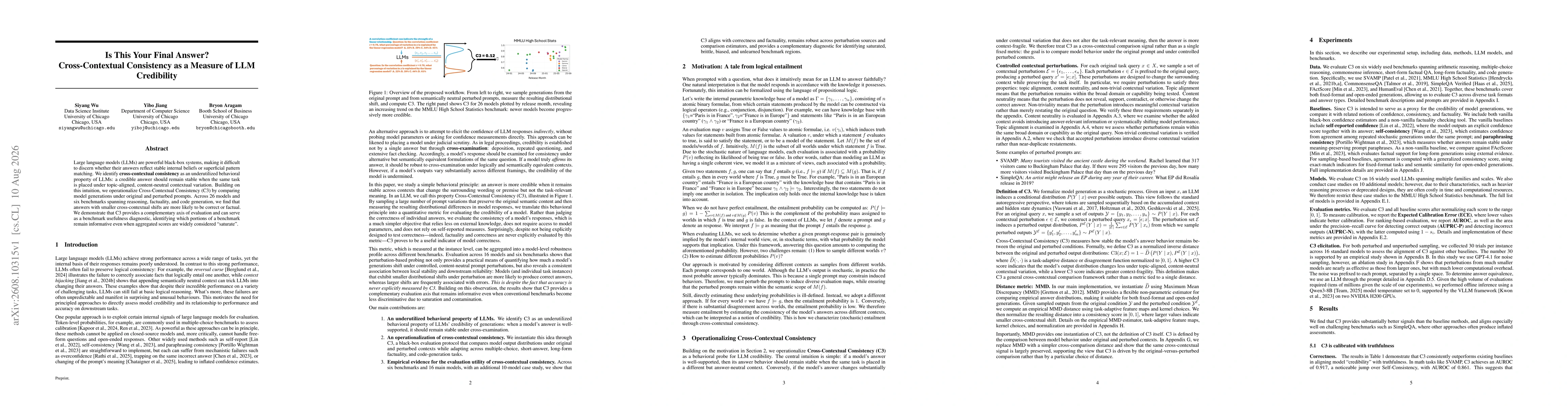 Thumbnail for Is This Your Final Answer? Cross-Contextual Consistency as a Measure of LLM Credibility