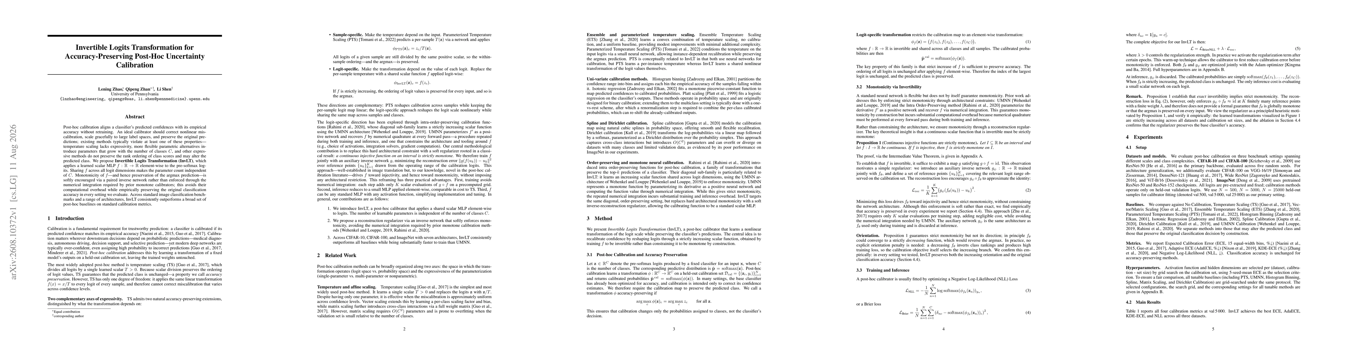 Thumbnail for Invertible Logits Transformation for Accuracy-Preserving Post-Hoc Uncertainty Calibration