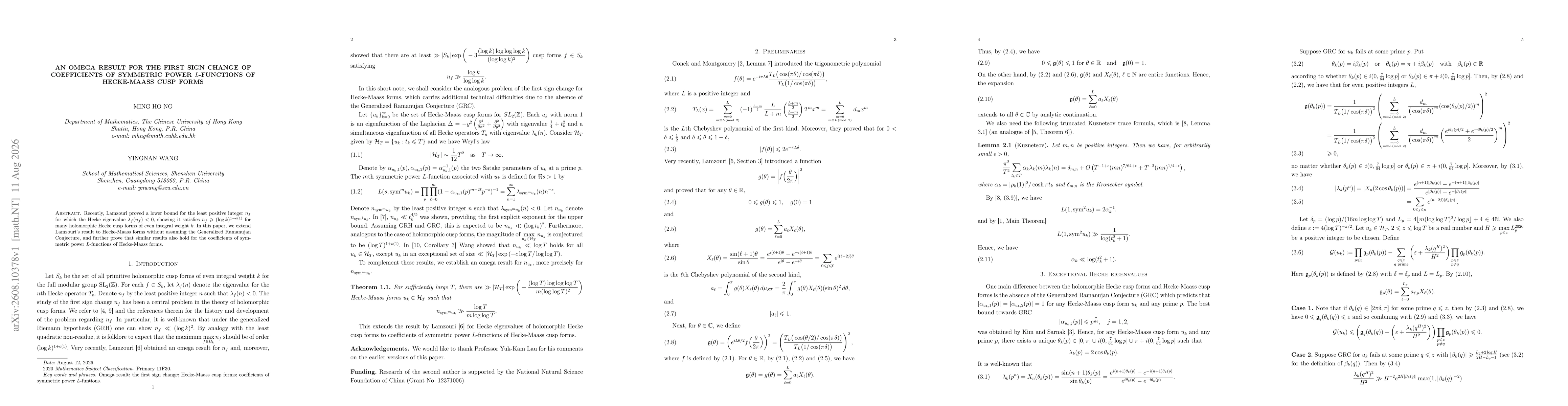Thumbnail for An omega result for the first sign change of coefficients of symmetric power $L$-functions of Hecke-Maass cusp forms