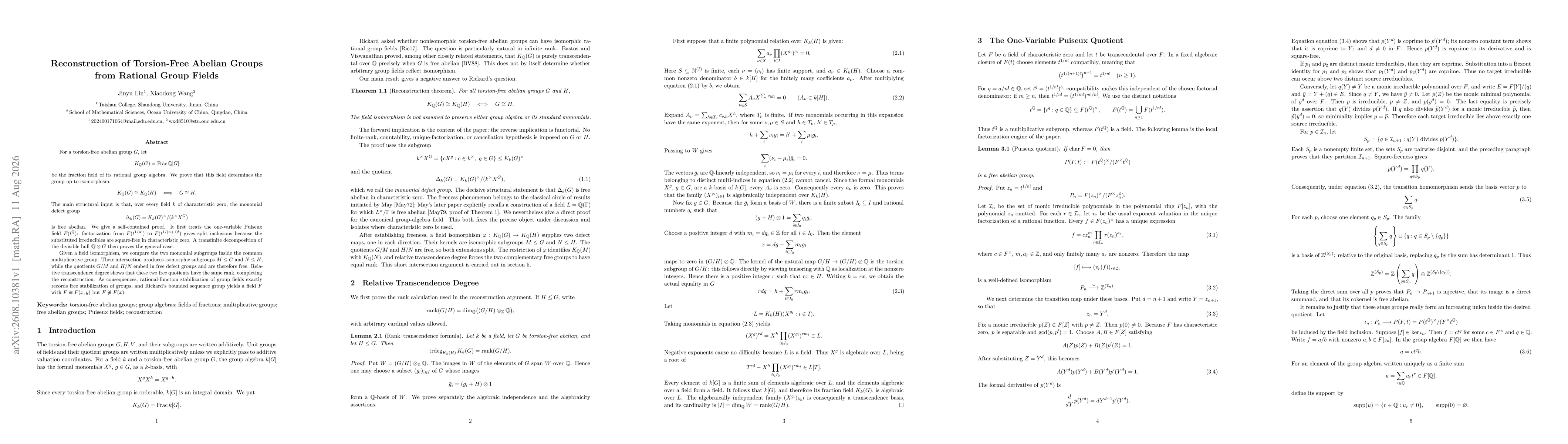 Thumbnail for Reconstruction of Torsion-Free Abelian Groups from Rational Group Fields
