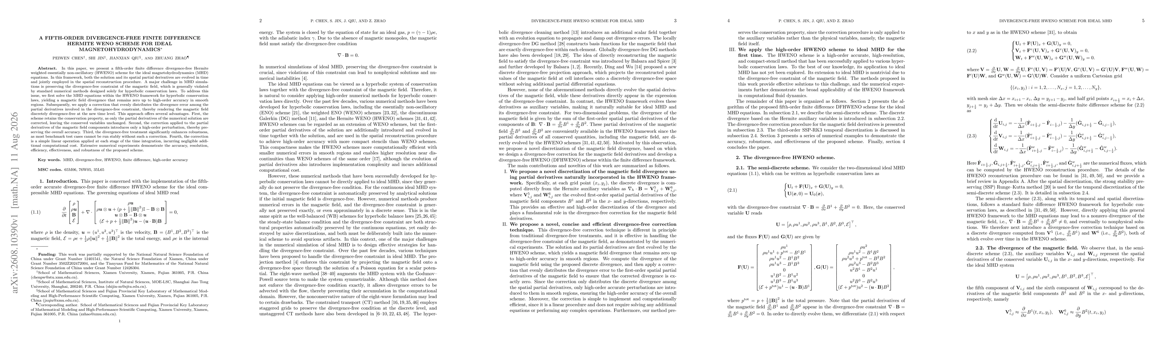 Thumbnail for A fifth-order divergence-free finite difference Hermite WENO scheme for ideal magnetohydrodynamics