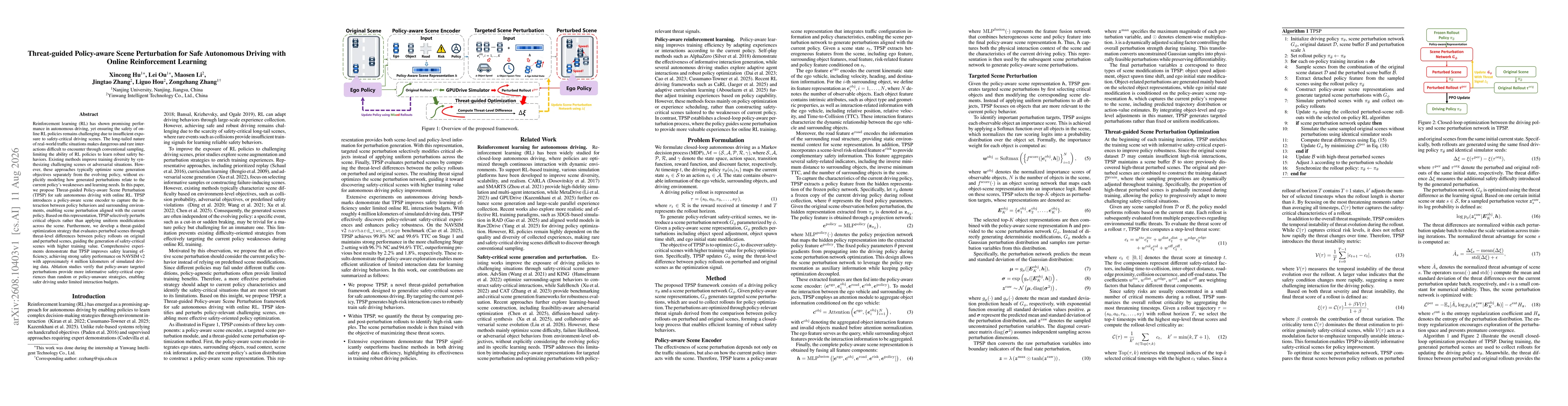 Thumbnail for Threat-guided Policy-aware Scene Perturbation for Safe Autonomous Driving with Online Reinforcement Learning