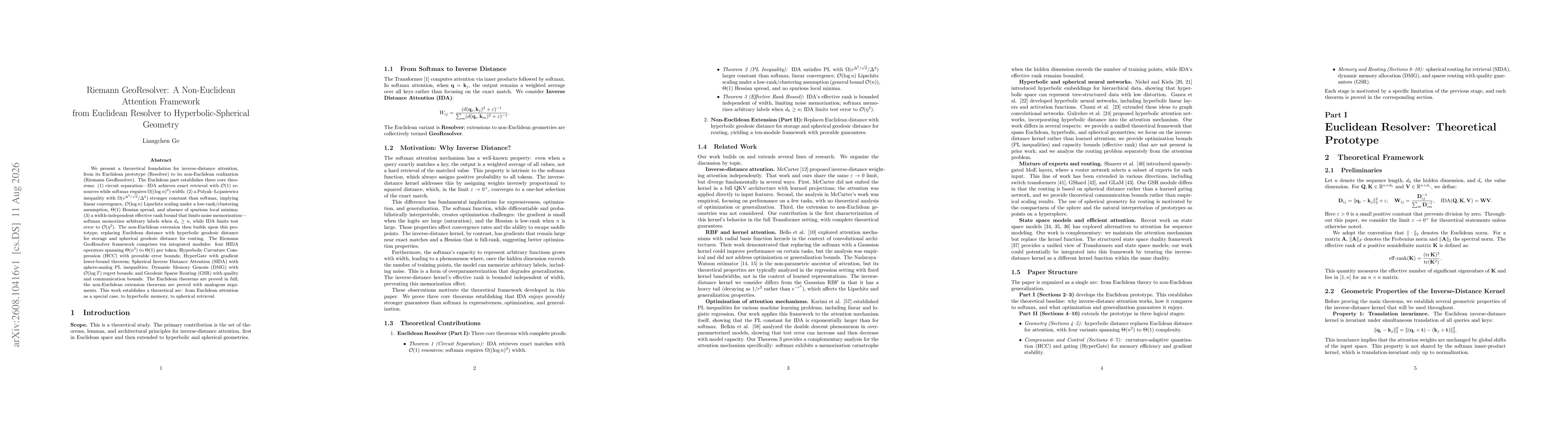 Thumbnail for Riemann GeoResolver: A Non-Euclidean Attention Framework from Euclidean Resolver to Hyperbolic-Spherical Geometry