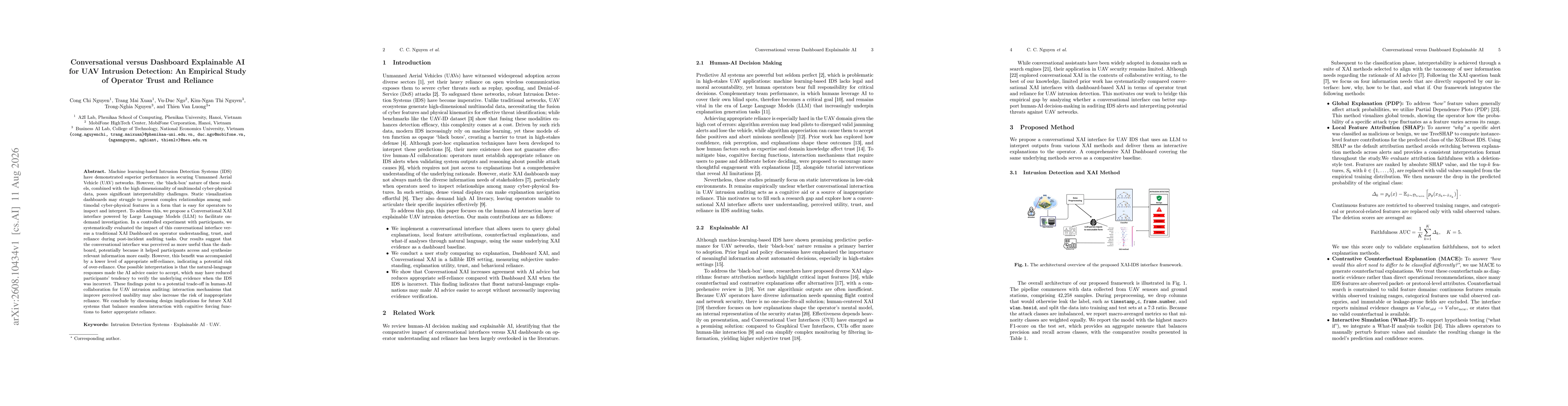 Thumbnail for Conversational versus Dashboard Explainable AI for UAV Intrusion Detection: An Empirical Study of Operator Trust and Reliance