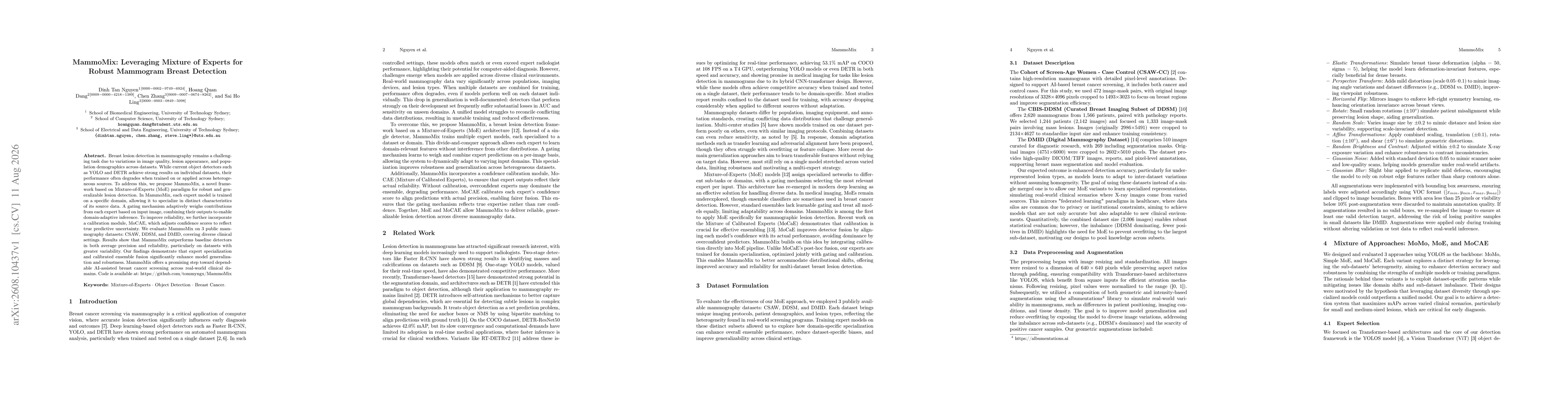 Thumbnail for MammoMix: Leveraging Mixture of Experts for Robust Mammogram Breast Detection