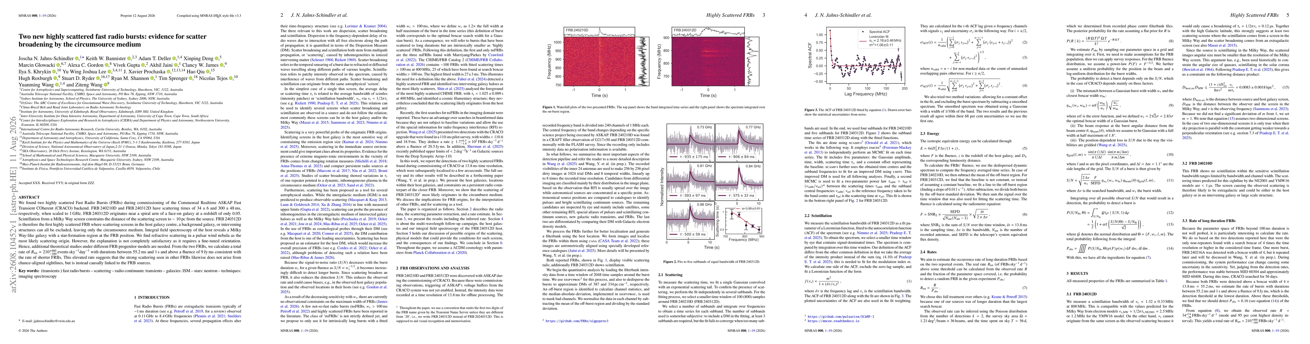 Thumbnail for Two new highly scattered fast radio bursts: evidence for scatter broadening by the circumsource medium