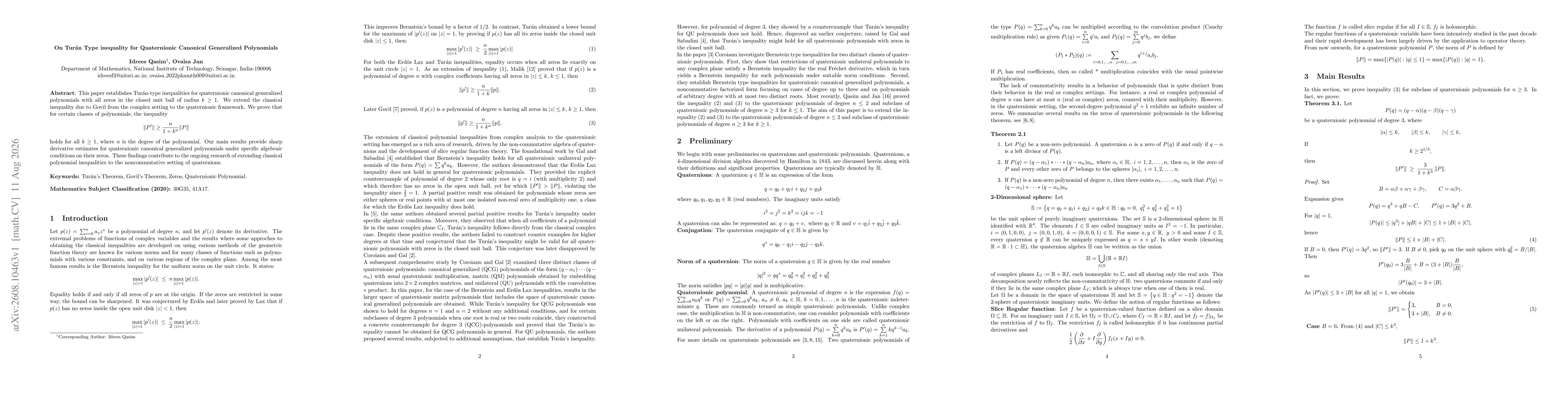 Thumbnail for On Turan Type inequality for Quaternionic Canonical Generalized Polynomials