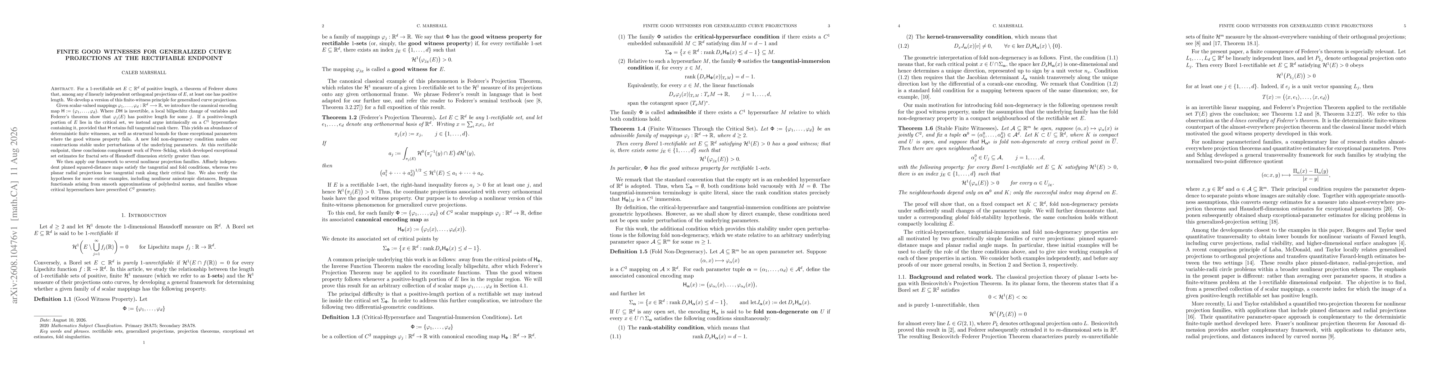 Thumbnail for Finite Good Witnesses for Generalized Curve Projections at the Rectifiable Endpoint