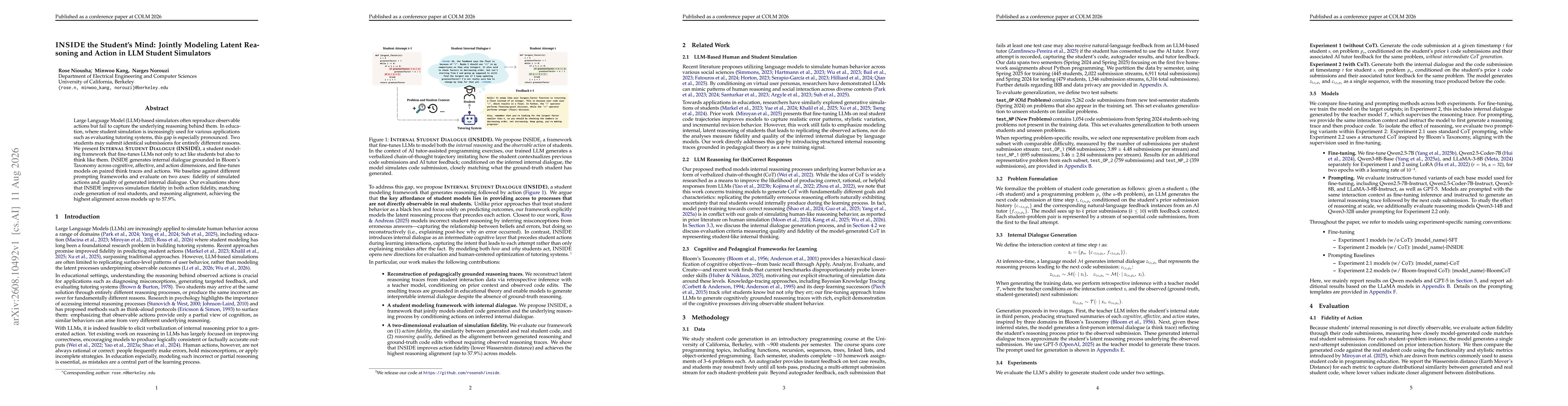 Thumbnail for INSIDE the Student's Mind: Jointly Modeling Latent Reasoning and Action in LLM Student Simulators