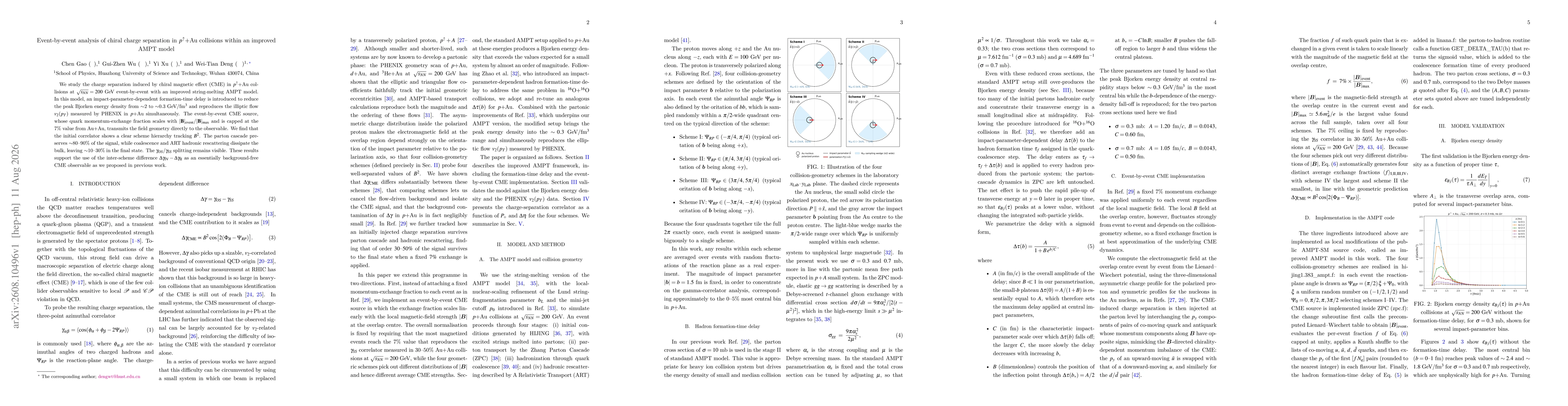 Thumbnail for Event-by-event analysis of chiral charge separation in $p^{\uparrow}+$Au collisions within an improved AMPT model