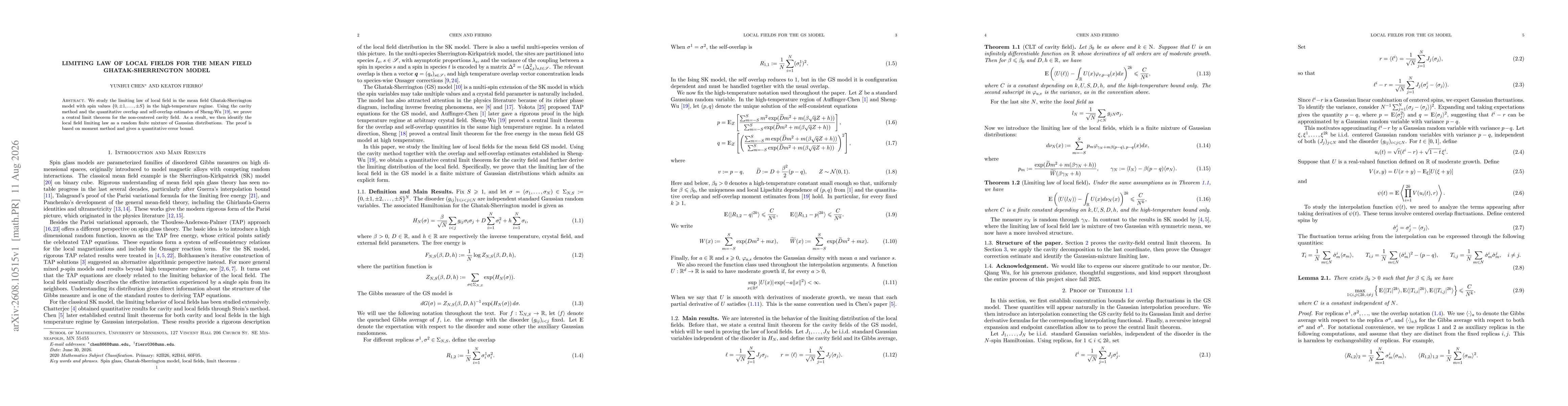 Thumbnail for Limiting Law of Local Fields for the Mean Field Ghatak-Sherrington Model