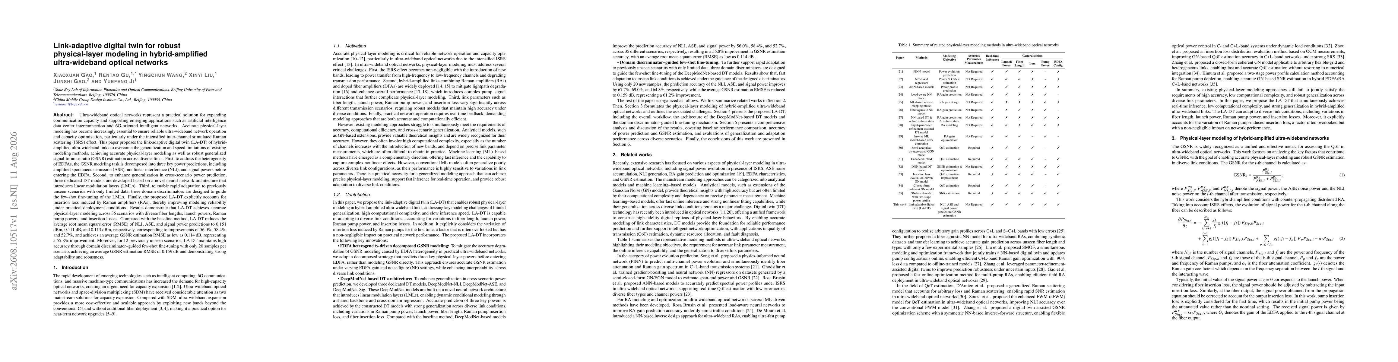 Thumbnail for Link-adaptive digital twin for robust physical-layer modeling in hybrid-amplified ultra-wideband optical networks