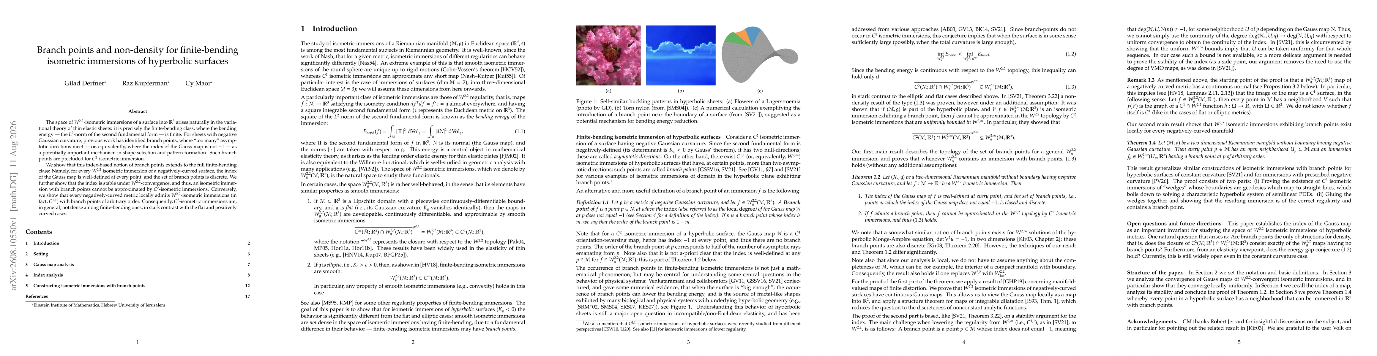 Thumbnail for Branch points and non-density for finite-bending isometric immersions of hyperbolic surfaces