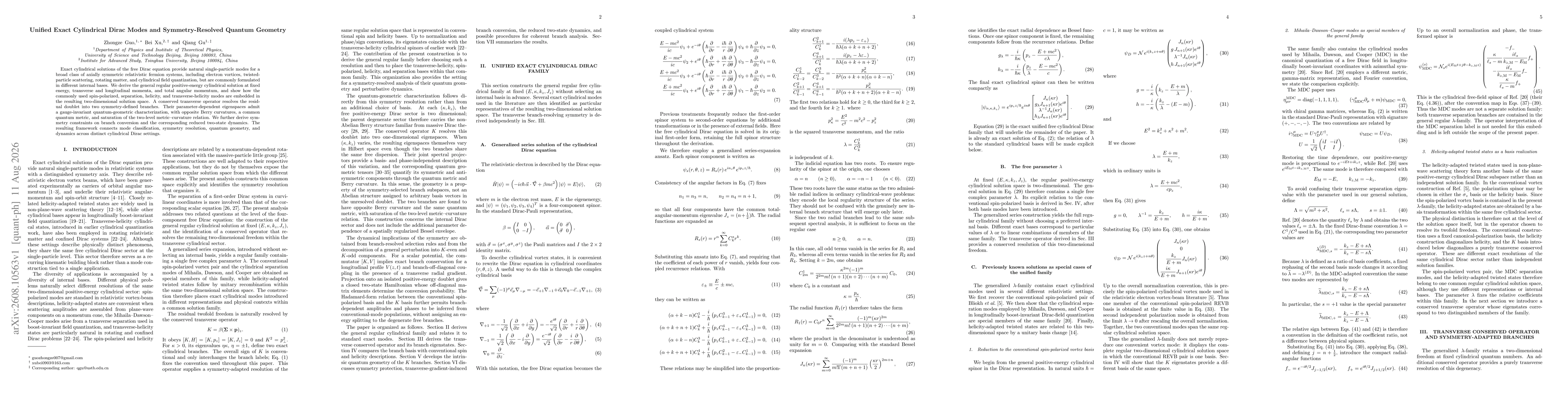 Thumbnail for Unified Exact Cylindrical Dirac Modes and Symmetry-Resolved Quantum Geometry