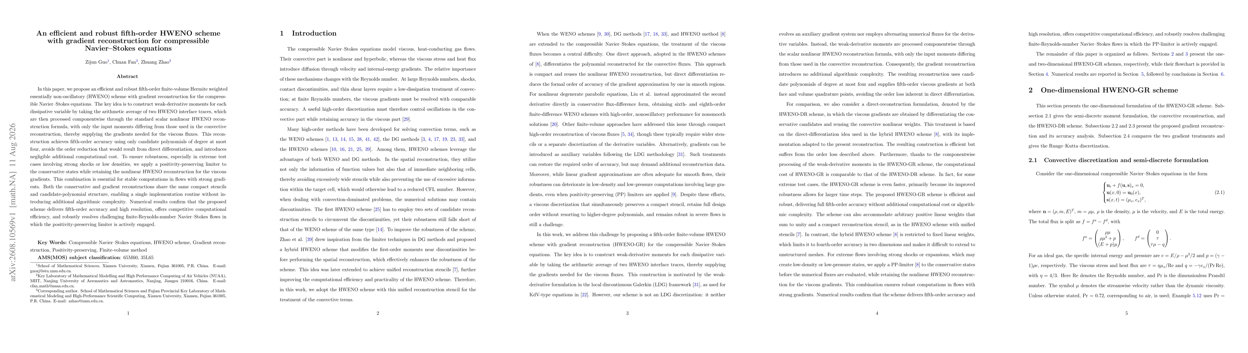 Thumbnail for An efficient and robust fifth-order HWENO scheme with gradient reconstruction for compressible Navier--Stokes equations