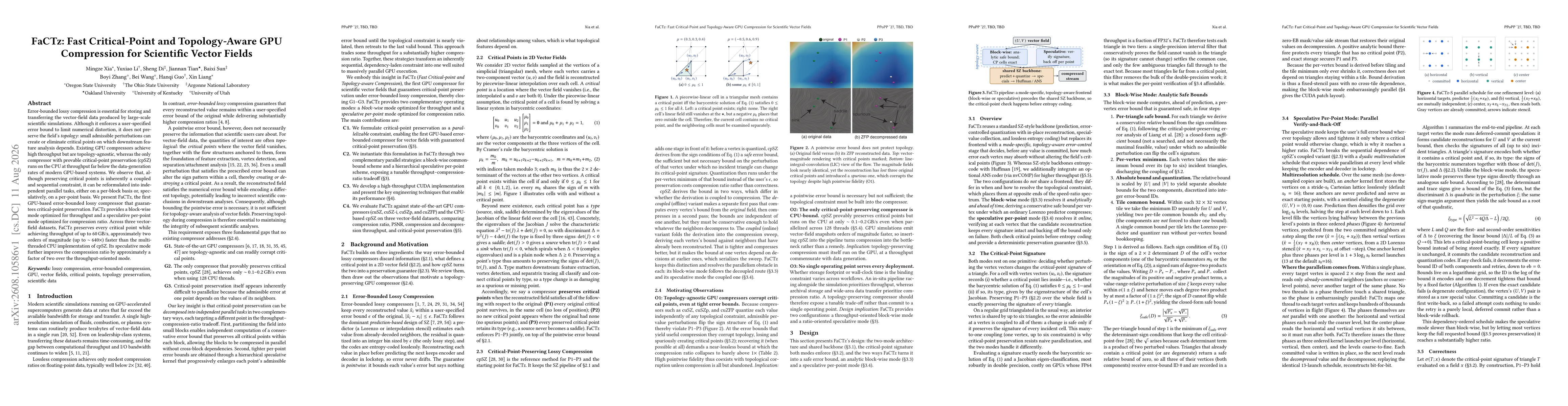 Thumbnail for FaCTz: Fast Critical-Point and Topology-Aware GPU Compression for Scientific Vector Fields