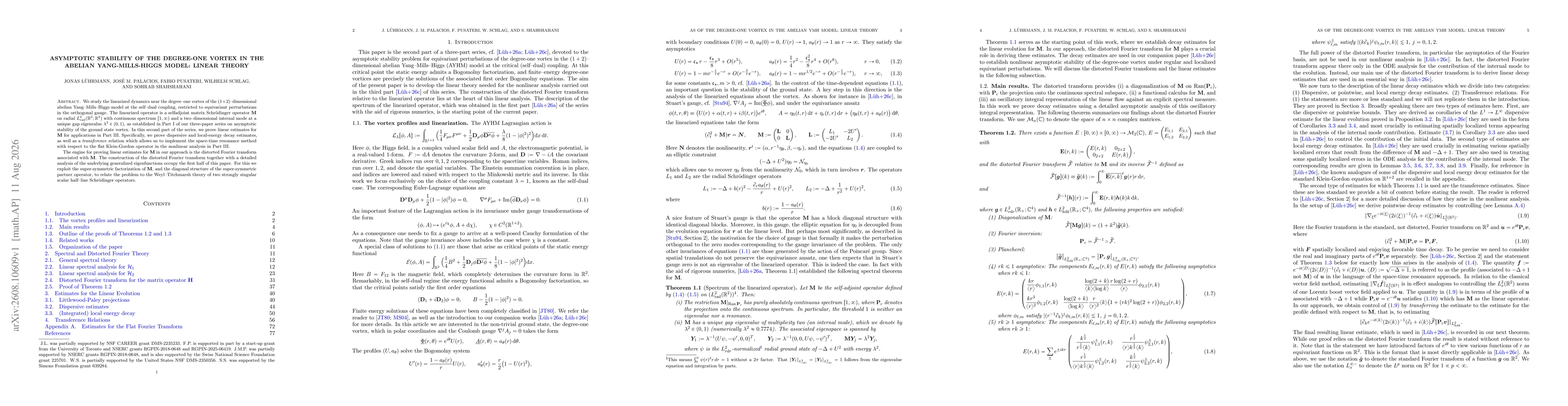 Thumbnail for Asymptotic stability of the degree-one vortex in the abelian Yang-Mills-Higgs model: Linear Theory