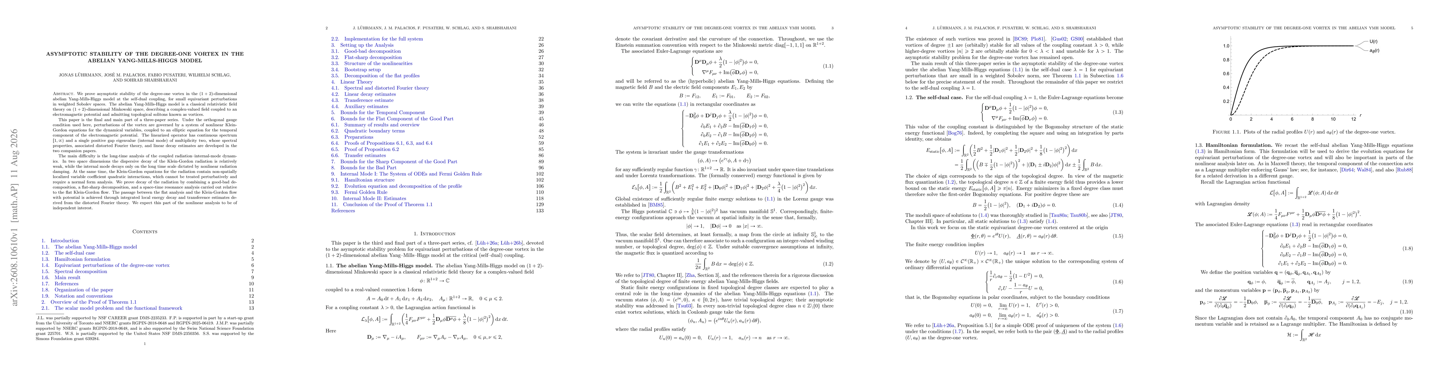 Thumbnail for Asymptotic stability of the degree-one vortex in the abelian Yang-Mills-Higgs model
