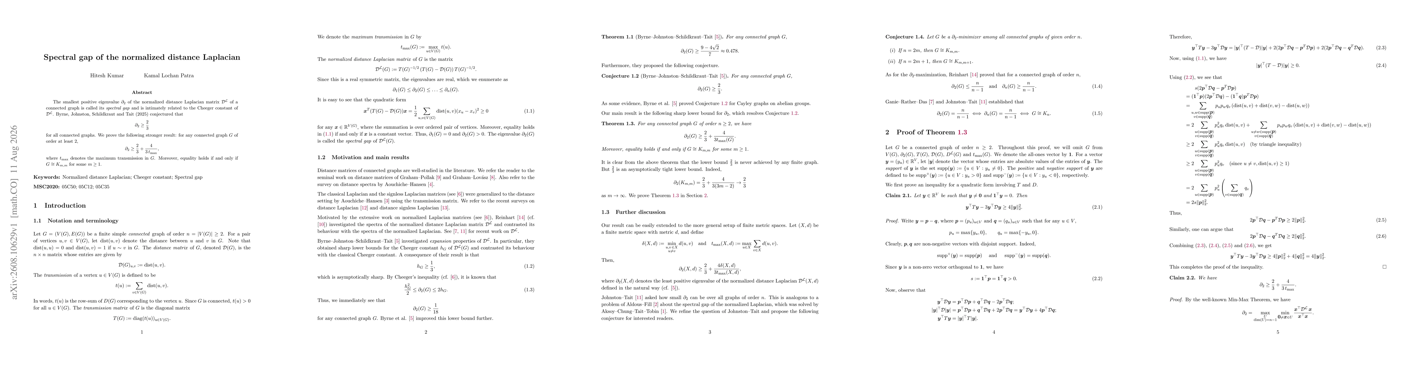 Thumbnail for Spectral gap of the normalized distance Laplacian