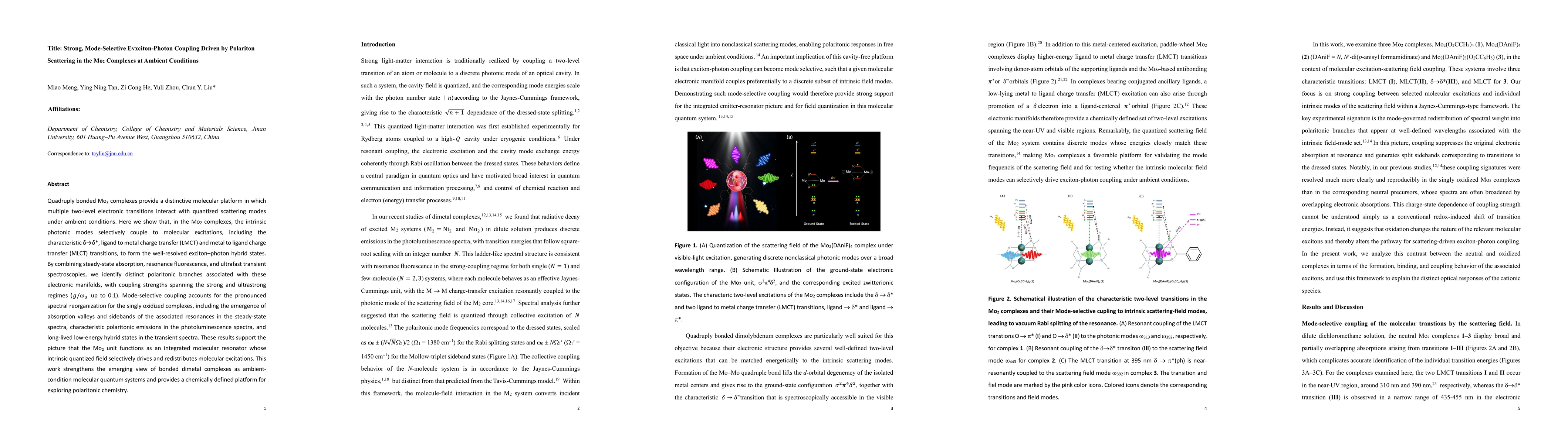 Thumbnail for Strong, Mode-Selective Evxciton-Photon Coupling Driven by Polariton Scattering in the Mo2 Complexes at Ambient Conditions