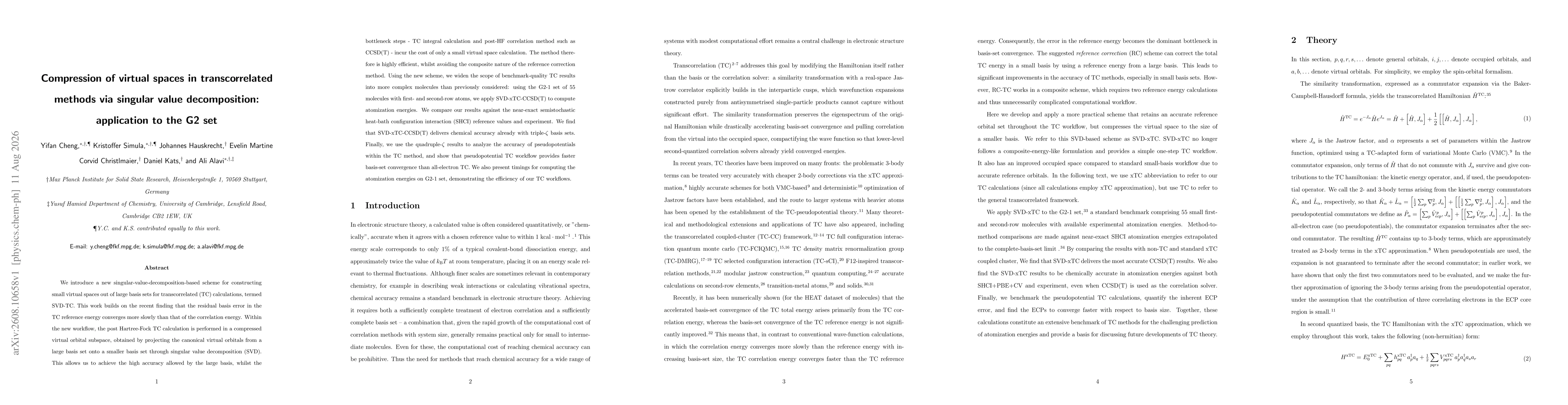 Thumbnail for Compression of virtual spaces in transcorrelated methods via singular value decomposition: application to the G2 set