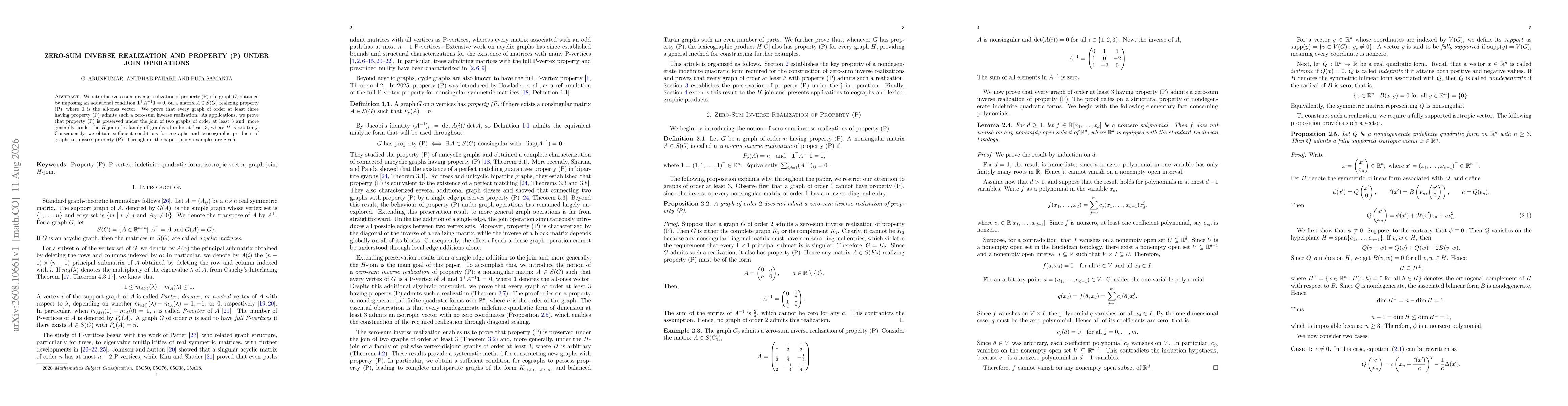 Thumbnail for Zero-sum Inverse Realization and Property~(P) under Join Operations