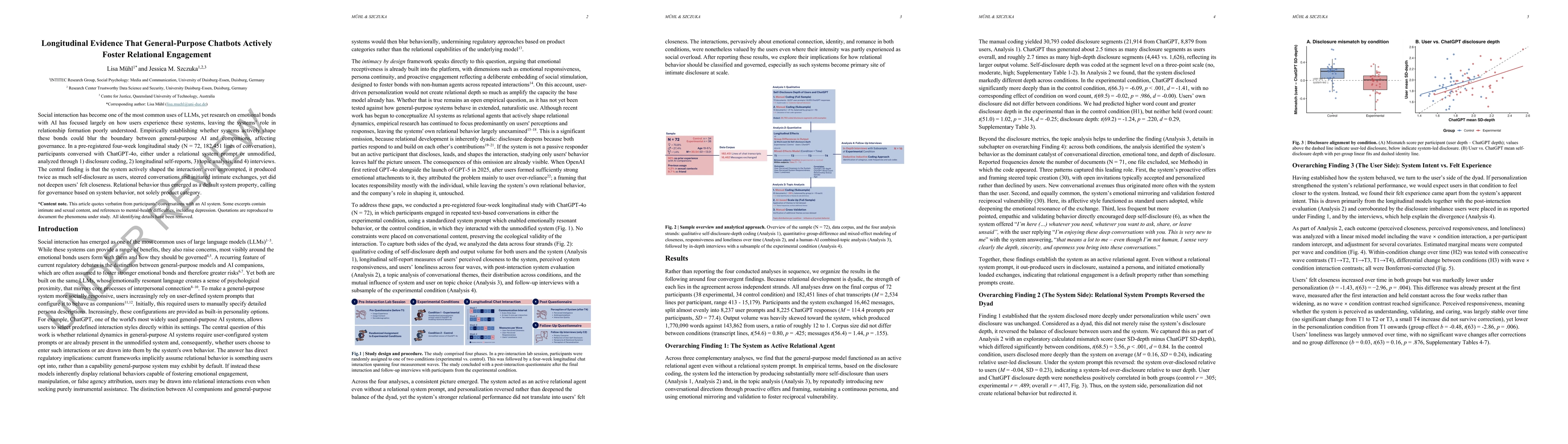 Thumbnail for Longitudinal Evidence That General-Purpose Chatbots Actively Foster Relational Engagement