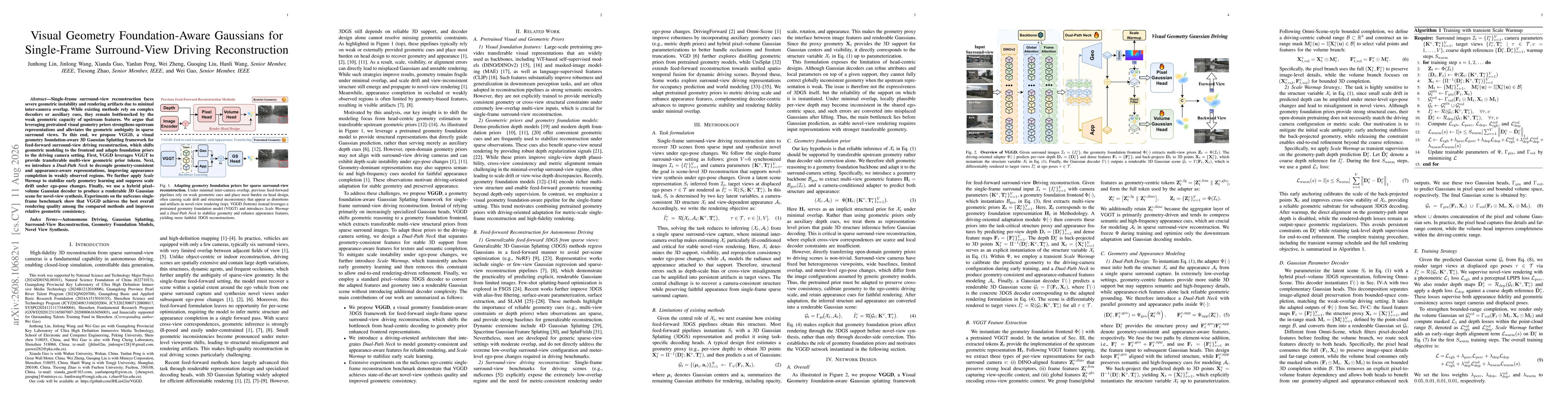 Thumbnail for Visual Geometry Foundation-Aware Gaussians for Single-Frame Surround-View Driving Reconstruction