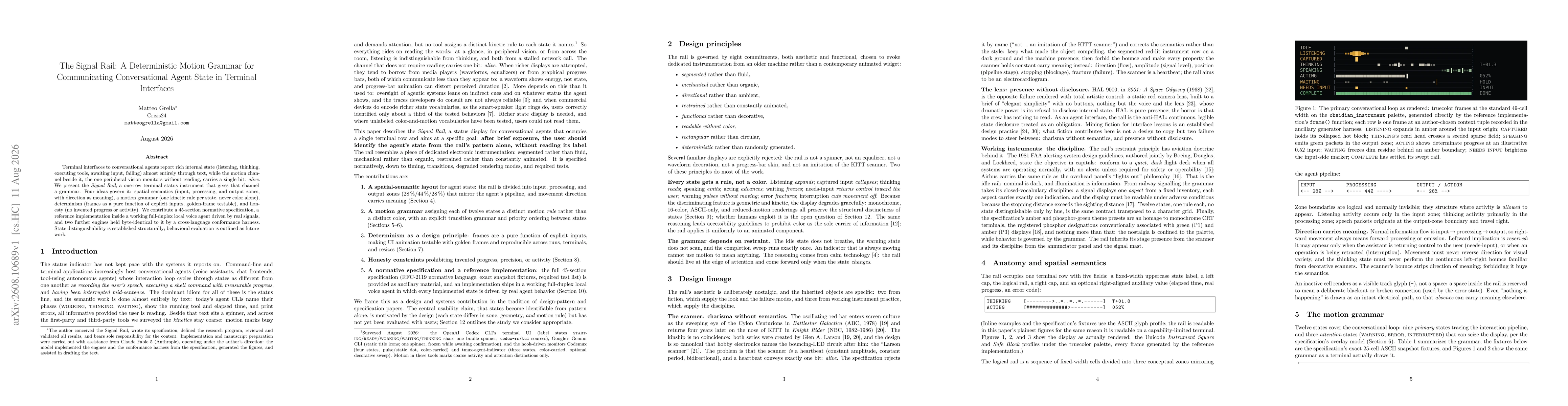 Thumbnail for The Signal Rail: A Deterministic Motion Grammar for Communicating Conversational Agent State in Terminal Interfaces