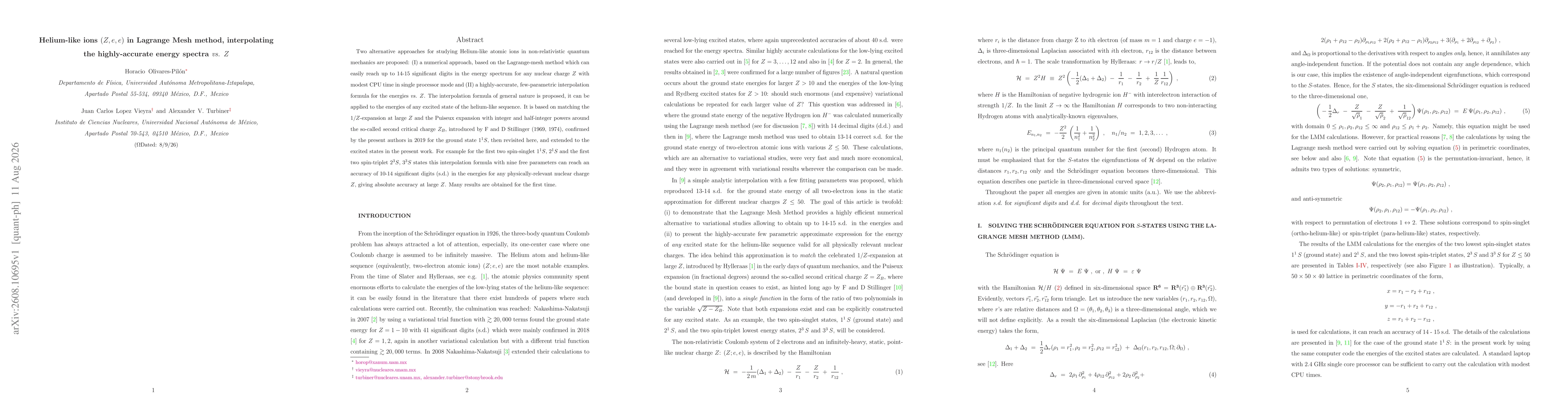 Thumbnail for Helium-like ions $(Z,e,e)$ in Lagrange Mesh method, interpolating the highly-accurate energy spectra vs. Z