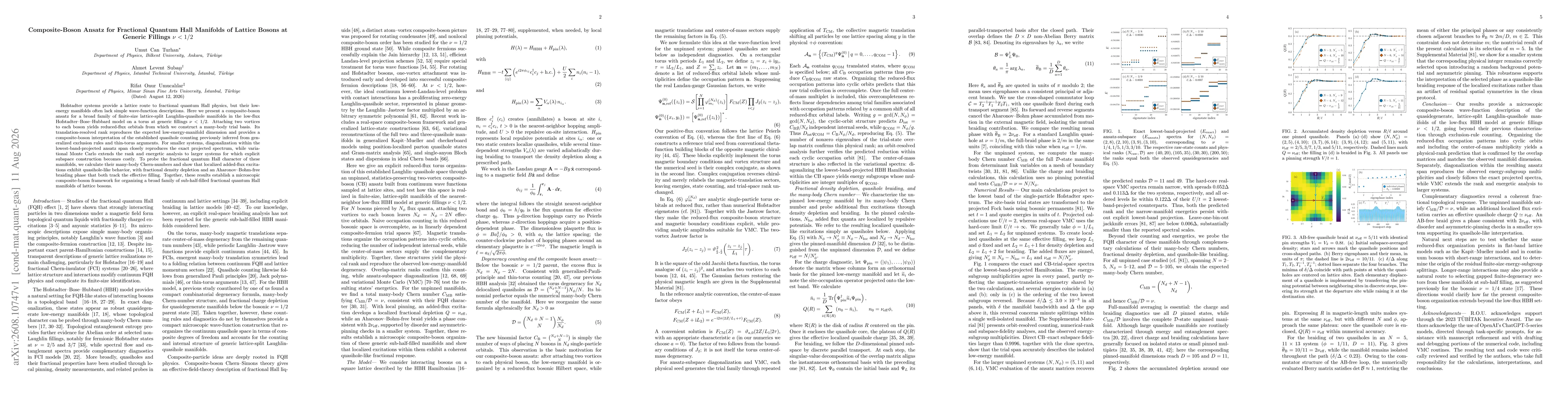 Thumbnail for Composite-Boson Ansatz for Fractional Quantum Hall Manifolds of Lattice Bosons at Generic Fillings $ν<1/2$