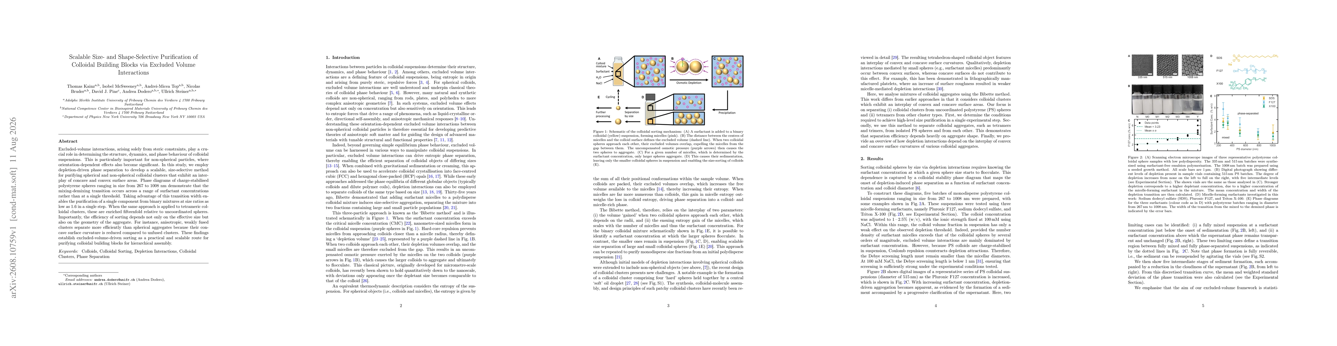 Thumbnail for Scalable Size- and Shape-Selective Purification of Colloidal Building Blocks via Excluded Volume Interactions