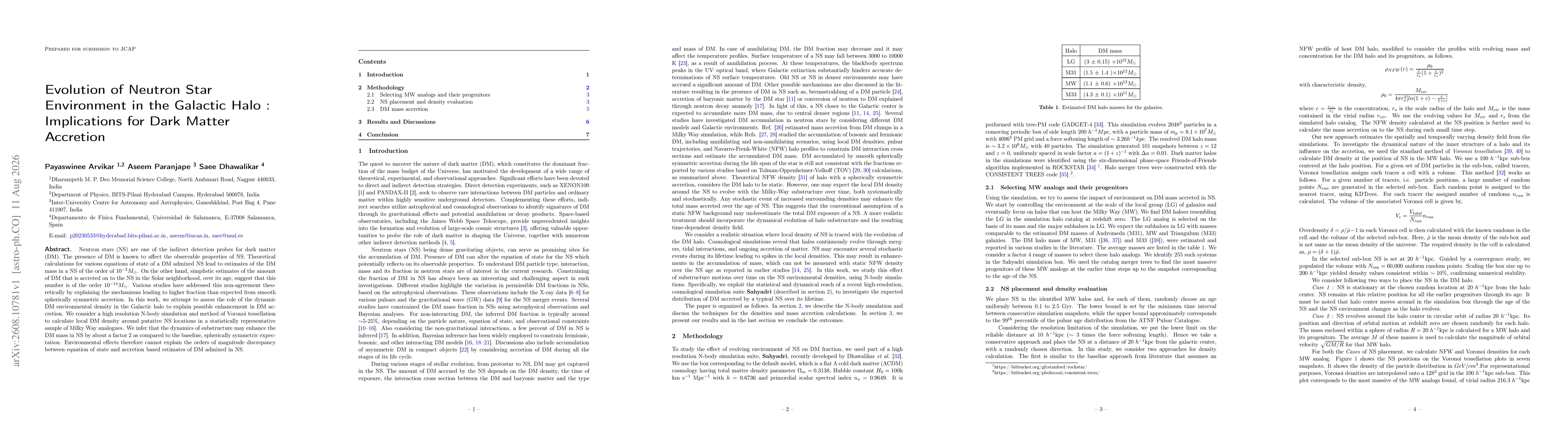 Thumbnail for Evolution of Neutron Star Environment in the Galactic Halo : Implications for Dark Matter Accretion