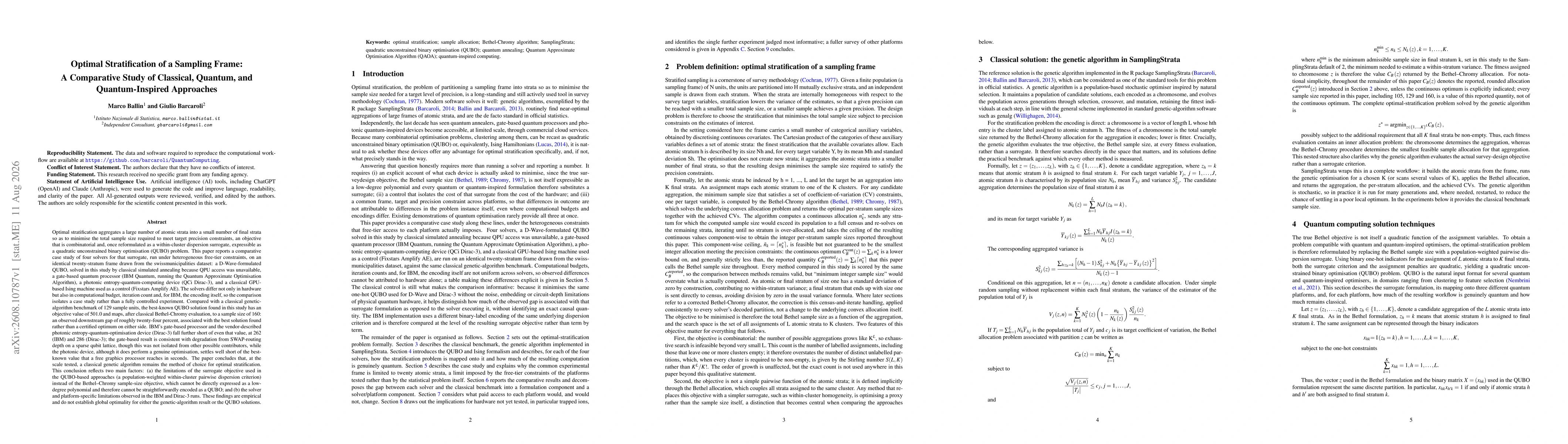Thumbnail for Optimal Stratification of a Sampling Frame: A Comparative Study of Classical, Quantum, and Quantum-Inspired Approaches