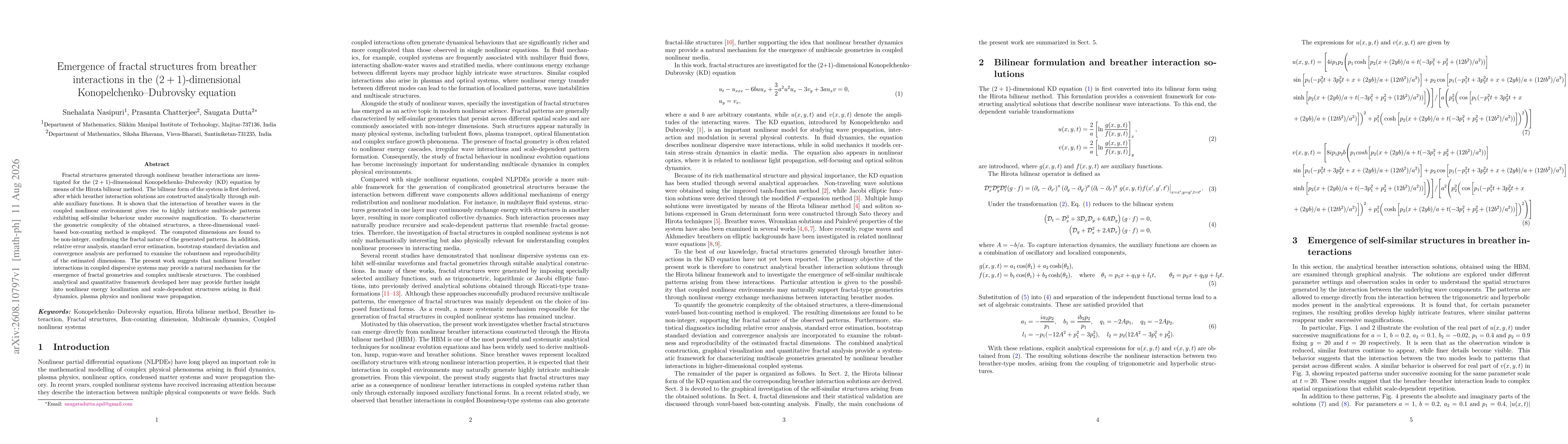 Thumbnail for Emergence of fractal structures from breather interactions in the $(2+1)$-dimensional Konopelchenko--Dubrovsky equation