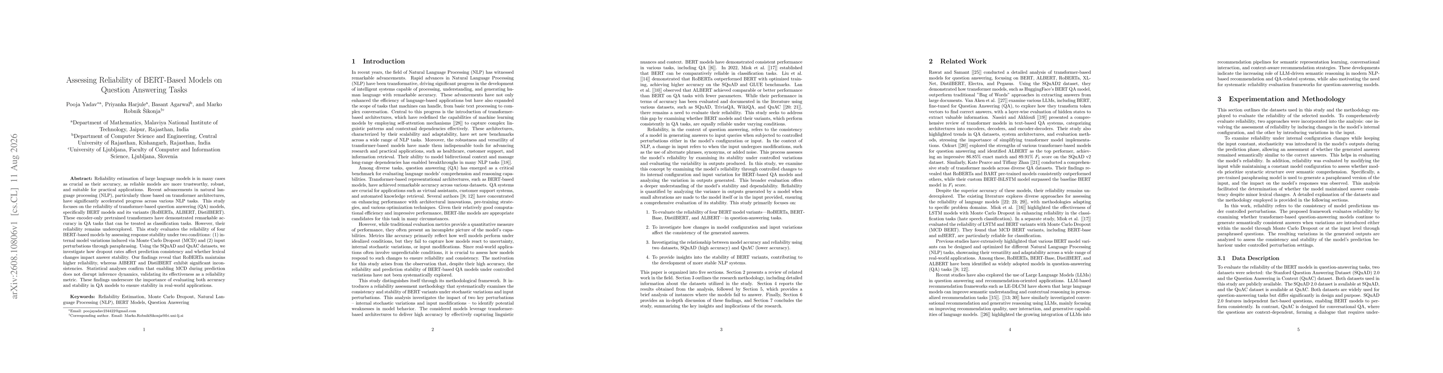Thumbnail for Assessing Reliability of BERT-Based Models on Question Answering Tasks