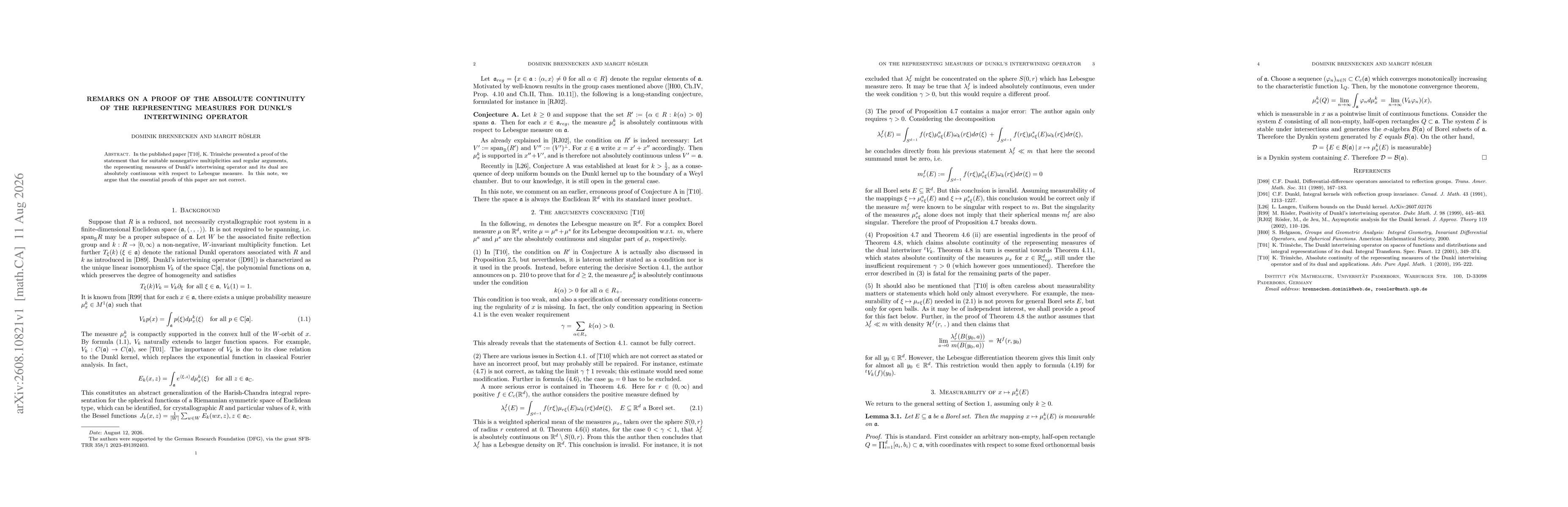 Thumbnail for Remarks on a proof of the absolute continuity of the representing measures for Dunkl's intertwining operator
