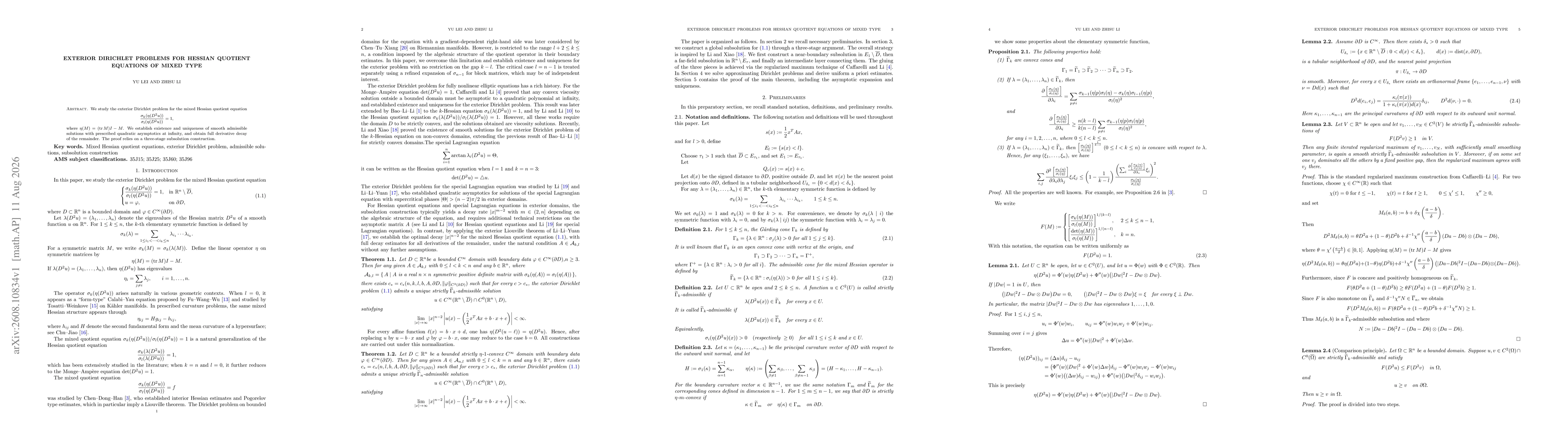 Thumbnail for Exterior Dirichlet Problems for Hessian Quotient Equations of Mixed Type